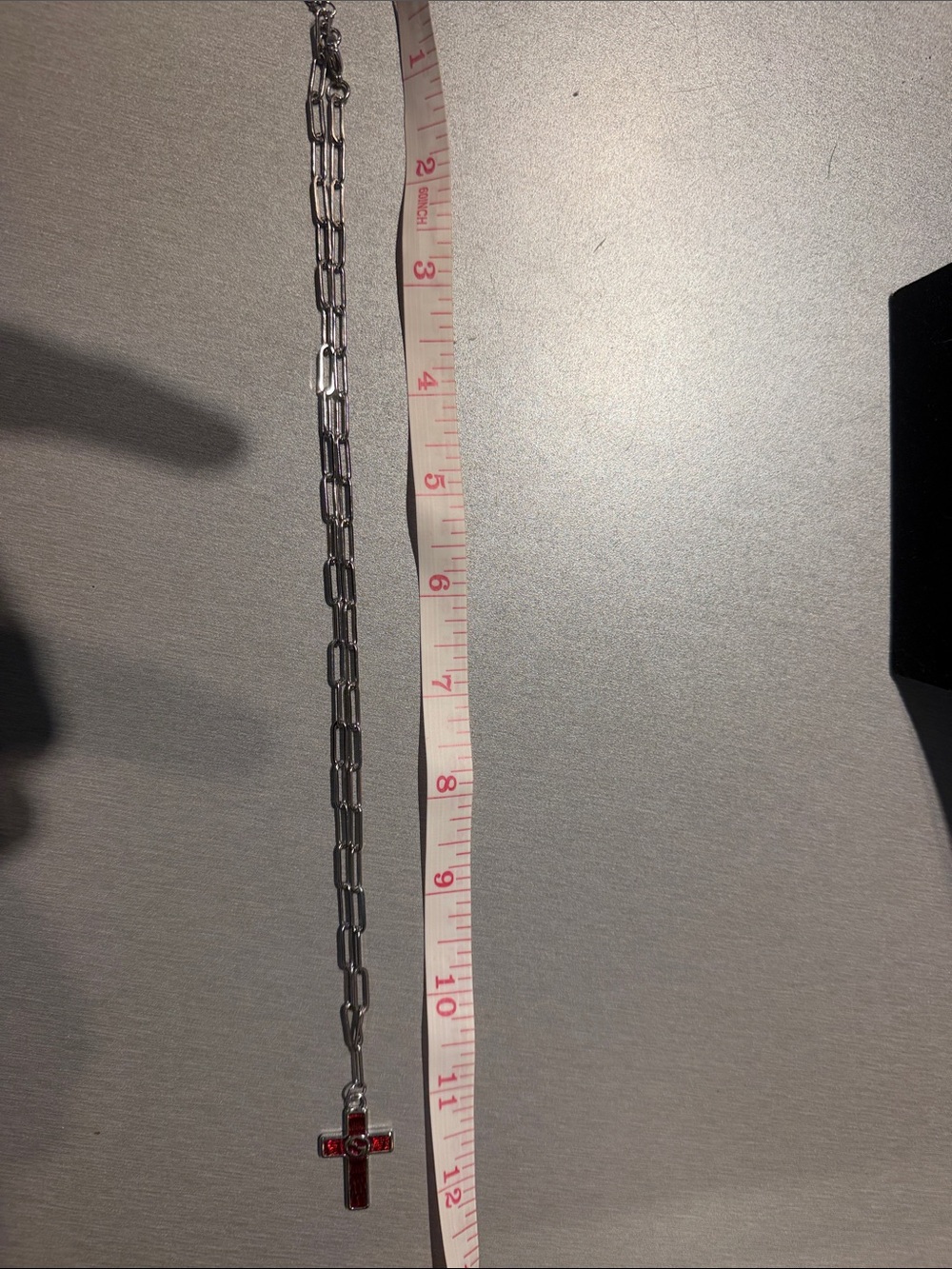 Inspired Silver-Tone Paperclip Chain Necklace with Red Cross Pendant - Picture 4 of 4